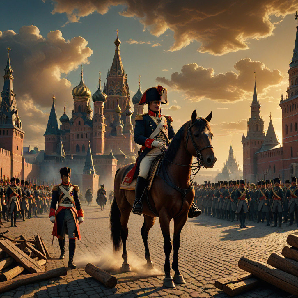Napoleon's Majestic Kremlin Masterpiece in Warm Golden Light