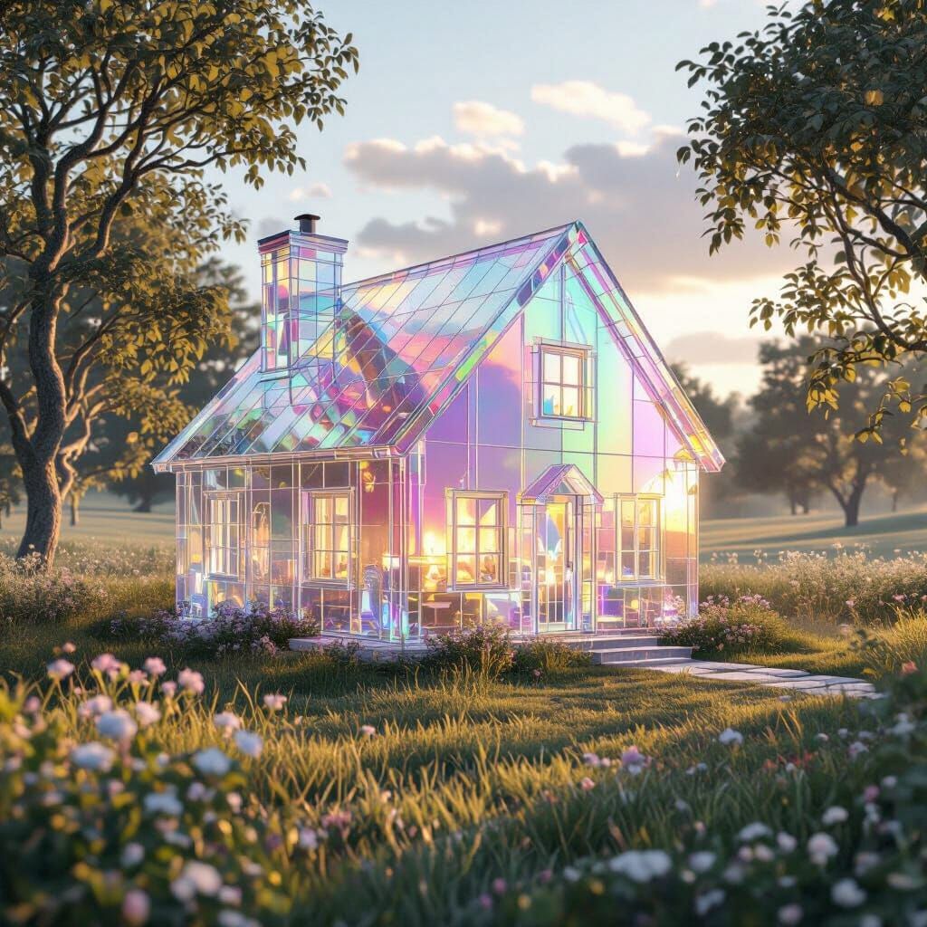 Crystal Cottage in Rainbow Hues: Digital Art