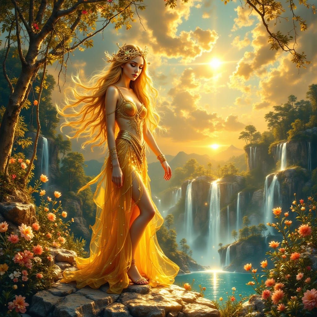 Radiant Sun Goddess on Floating Island