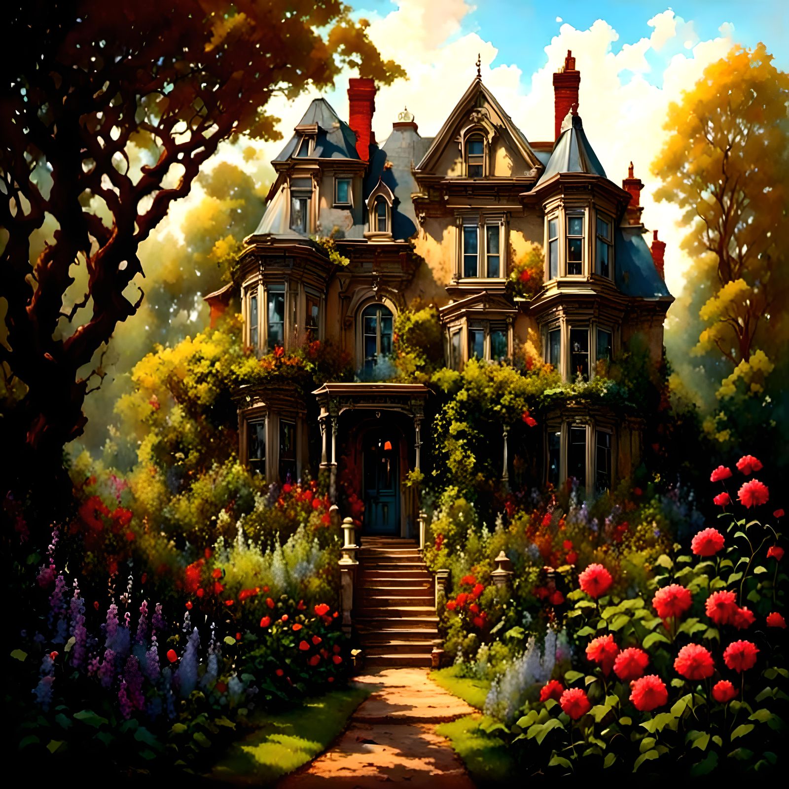 <lora:EnigmaticGarden1:1.0> <lora:Ravens Sun:1.0> beautiful ...