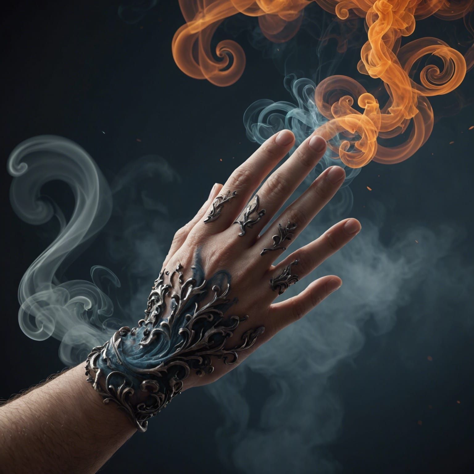 Hand Surrounded by Smoke: Detailed Matte Painting