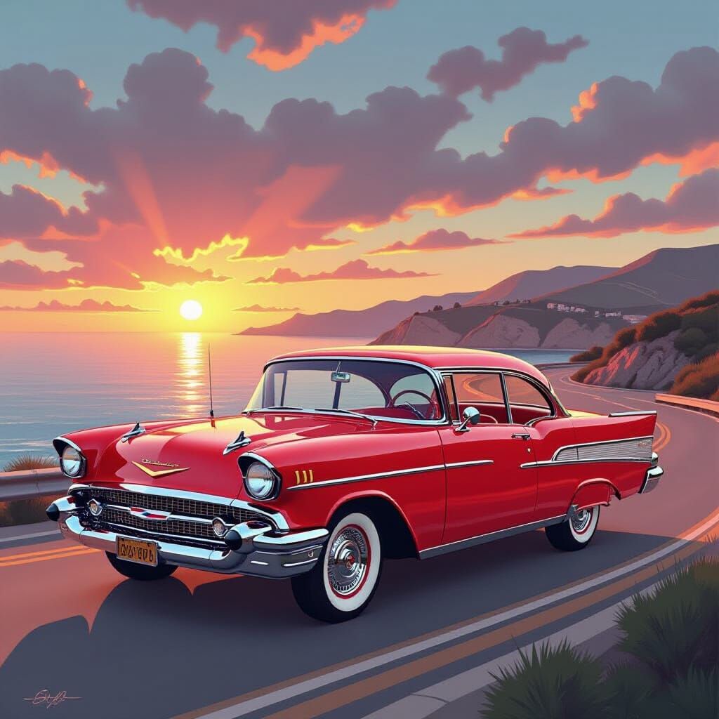 1957 Chevy Bel Air on Coastal Highway