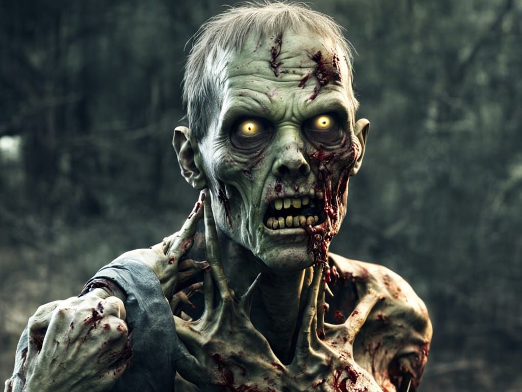 zombie with Half Head and Hand Walking