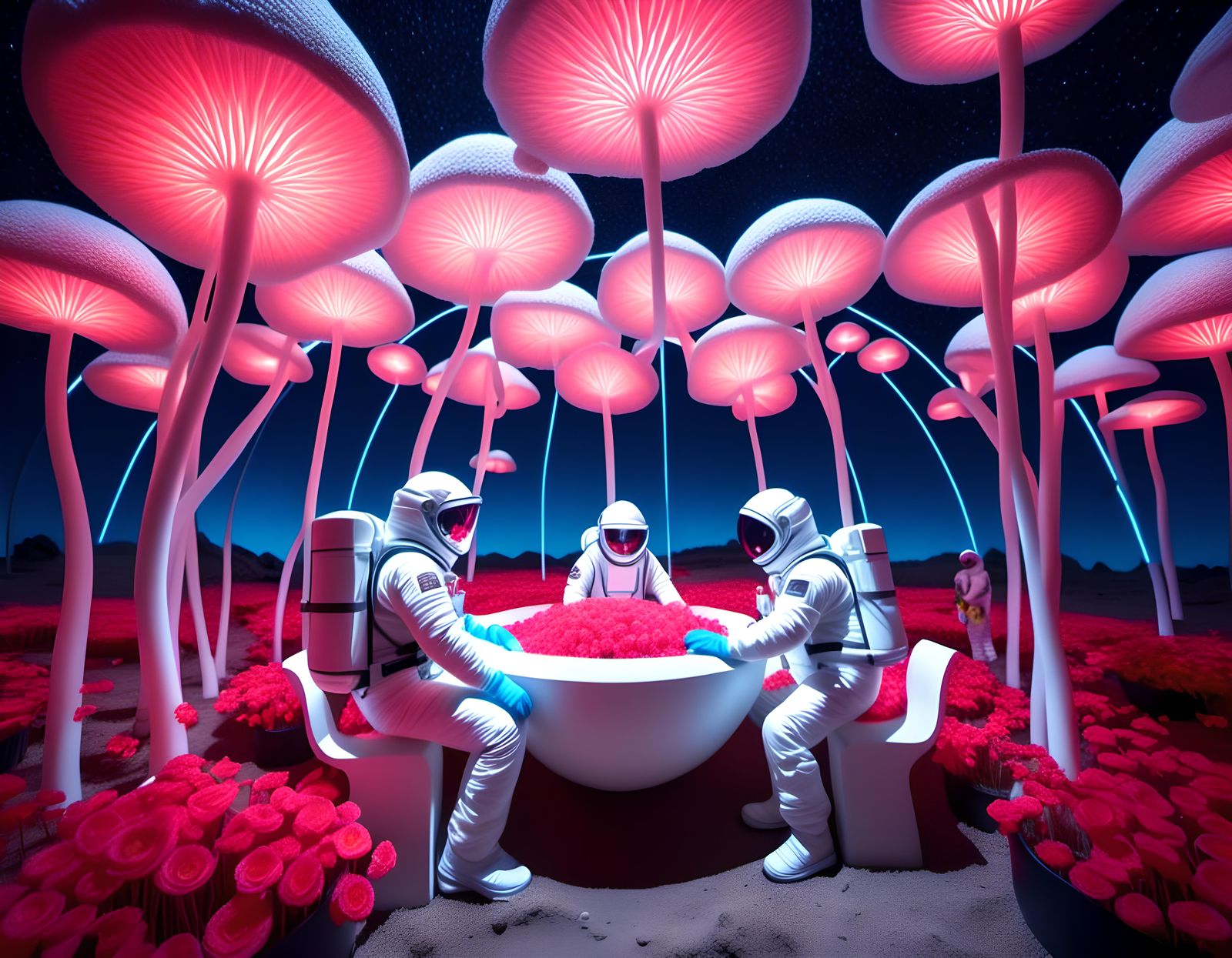 Lunar Gardeners Tend Flowers in Geodesic Dome