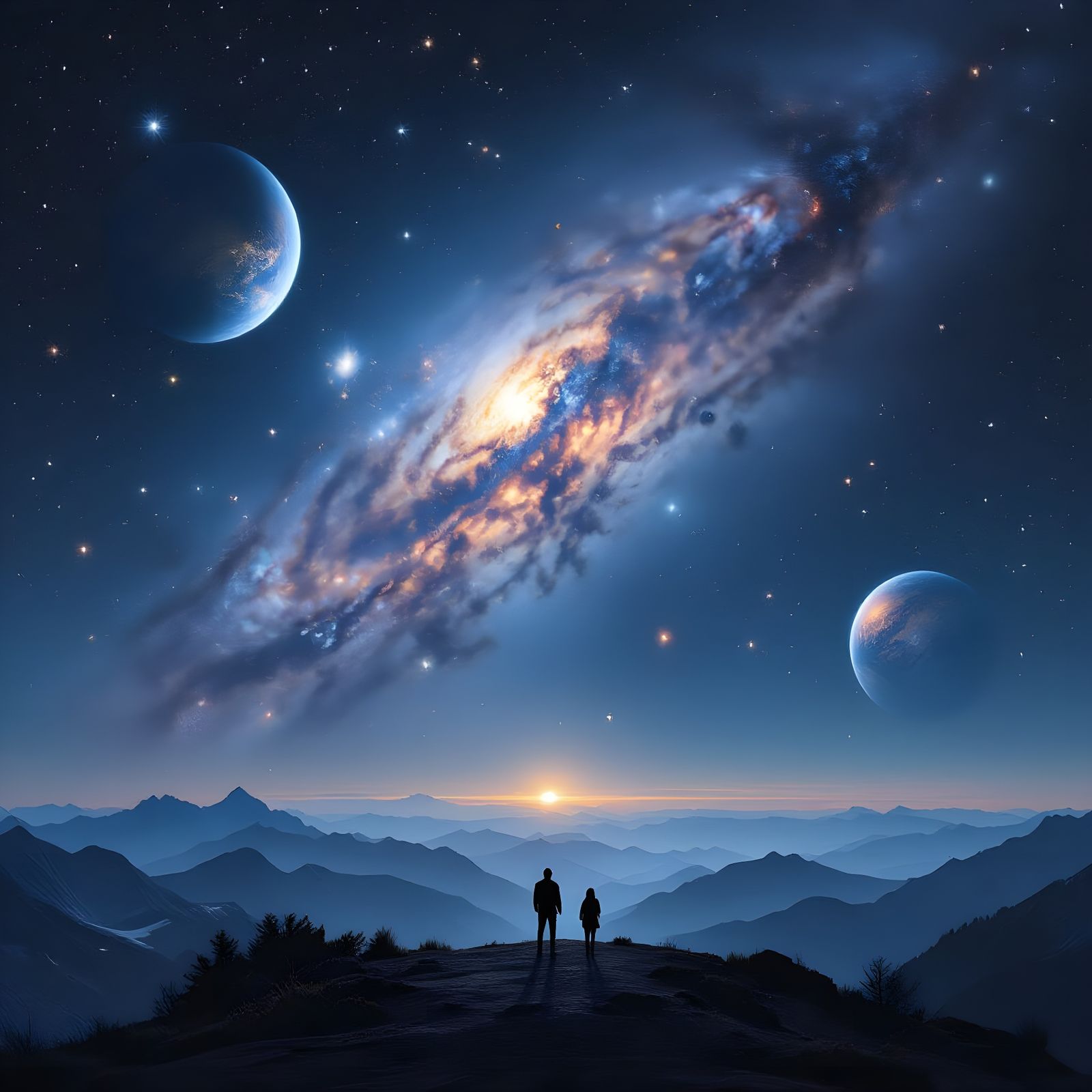 Vast Universe View from Mountain Plateau at Night