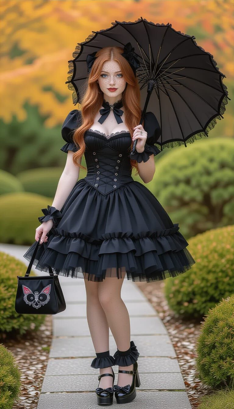 Gothic Lolita Fashion in Japanese Garden