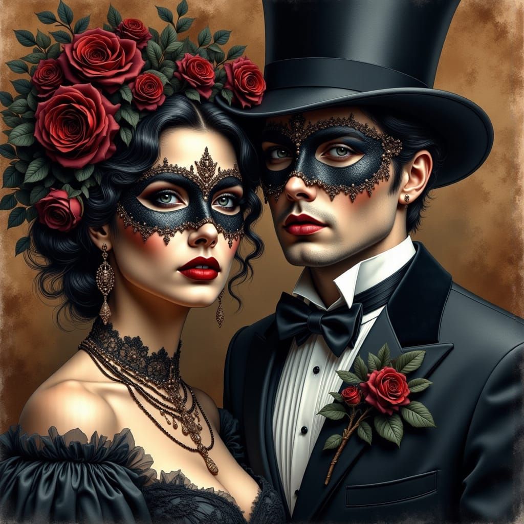 Gothic Carnival: A Baroque Couple in Vintage Style