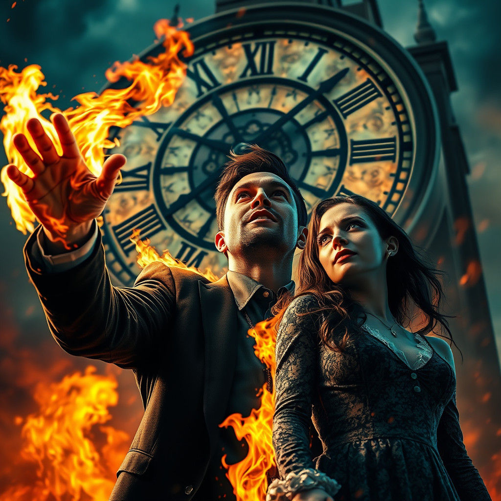 Fiery Embrace: Hyperrealistic Lovers in Time