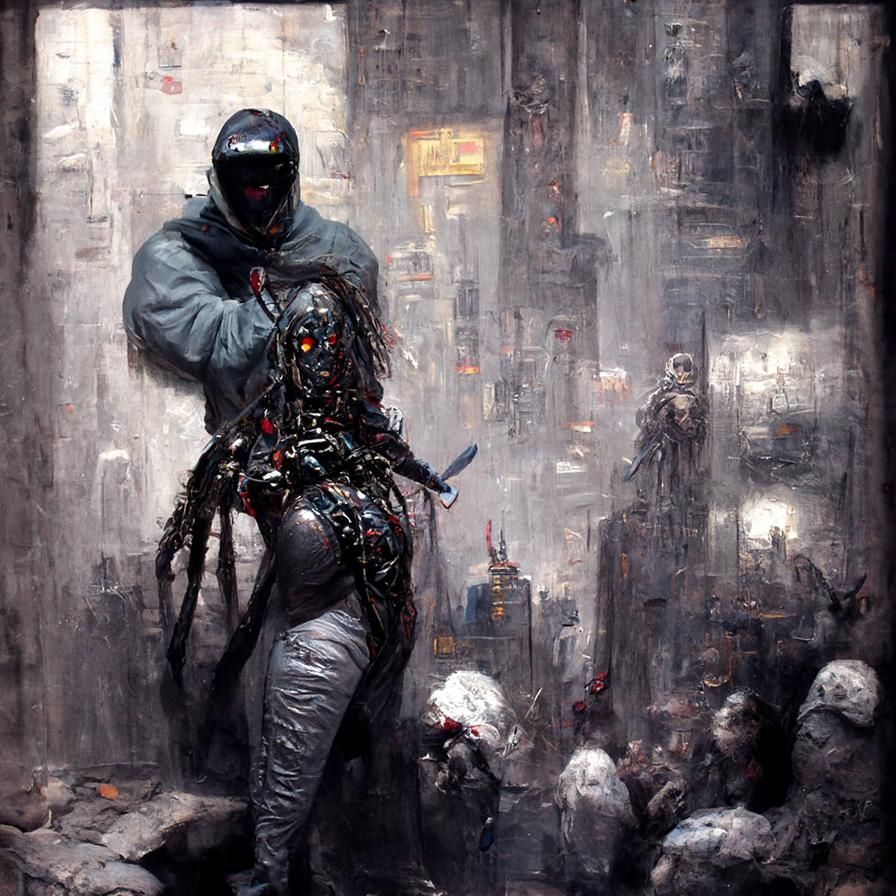 Cyberninja in Cyberpunk City, Gothic Horror Style