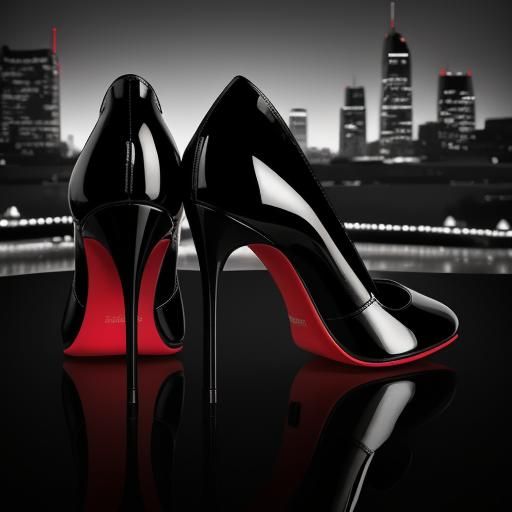 Black and White Photo of Red-Soled High Heels