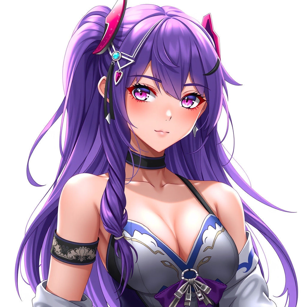 Anime Woman with Purple Hair: 3D Art Portrait