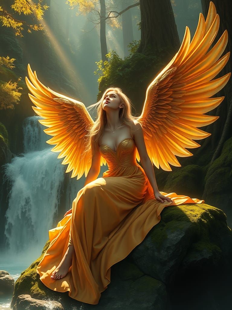 Fallen Angel in Mystical Forest: Hyperrealistic Digital Art