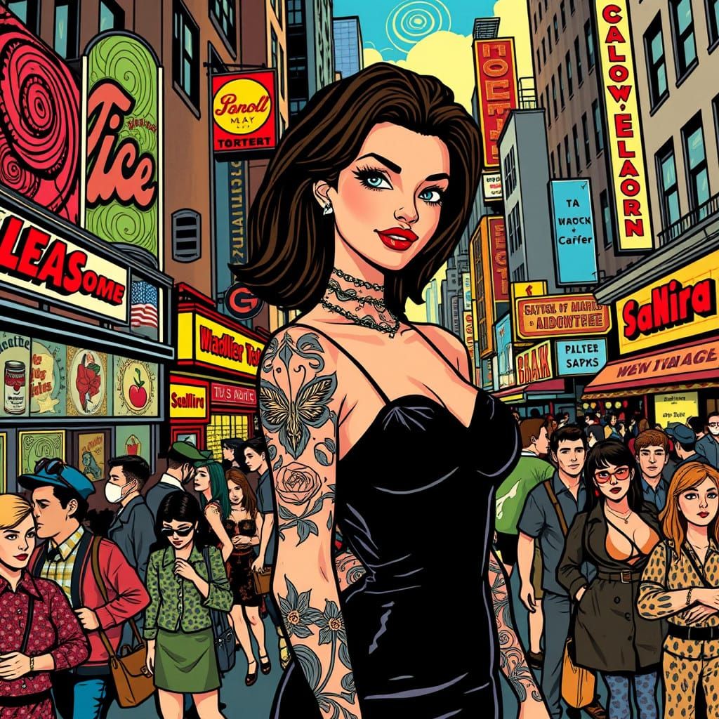 Futuristic 1960s New York City in Vibrant Pop Art Style