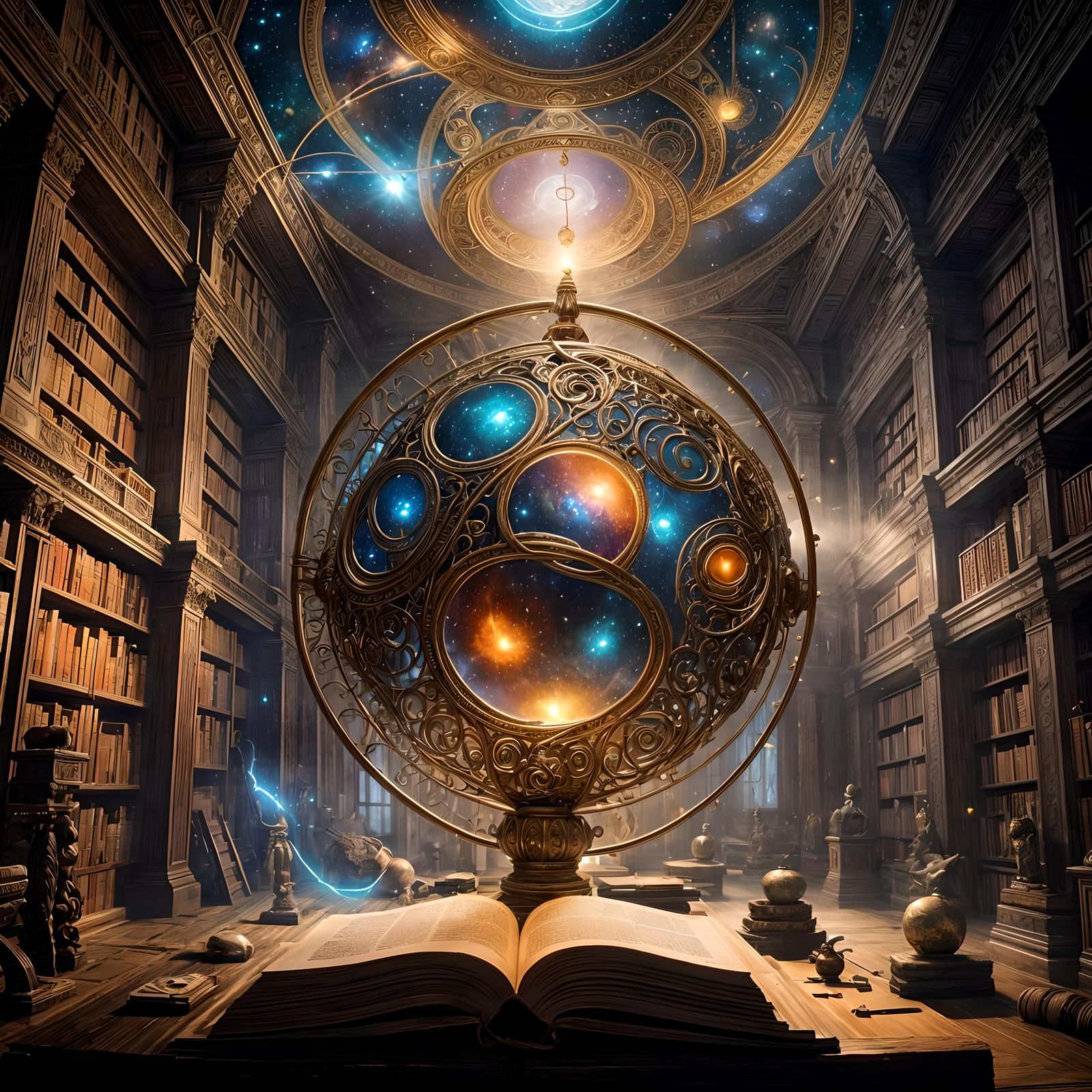 Cosmic Orb Animates Ancient Library in Matte Painting