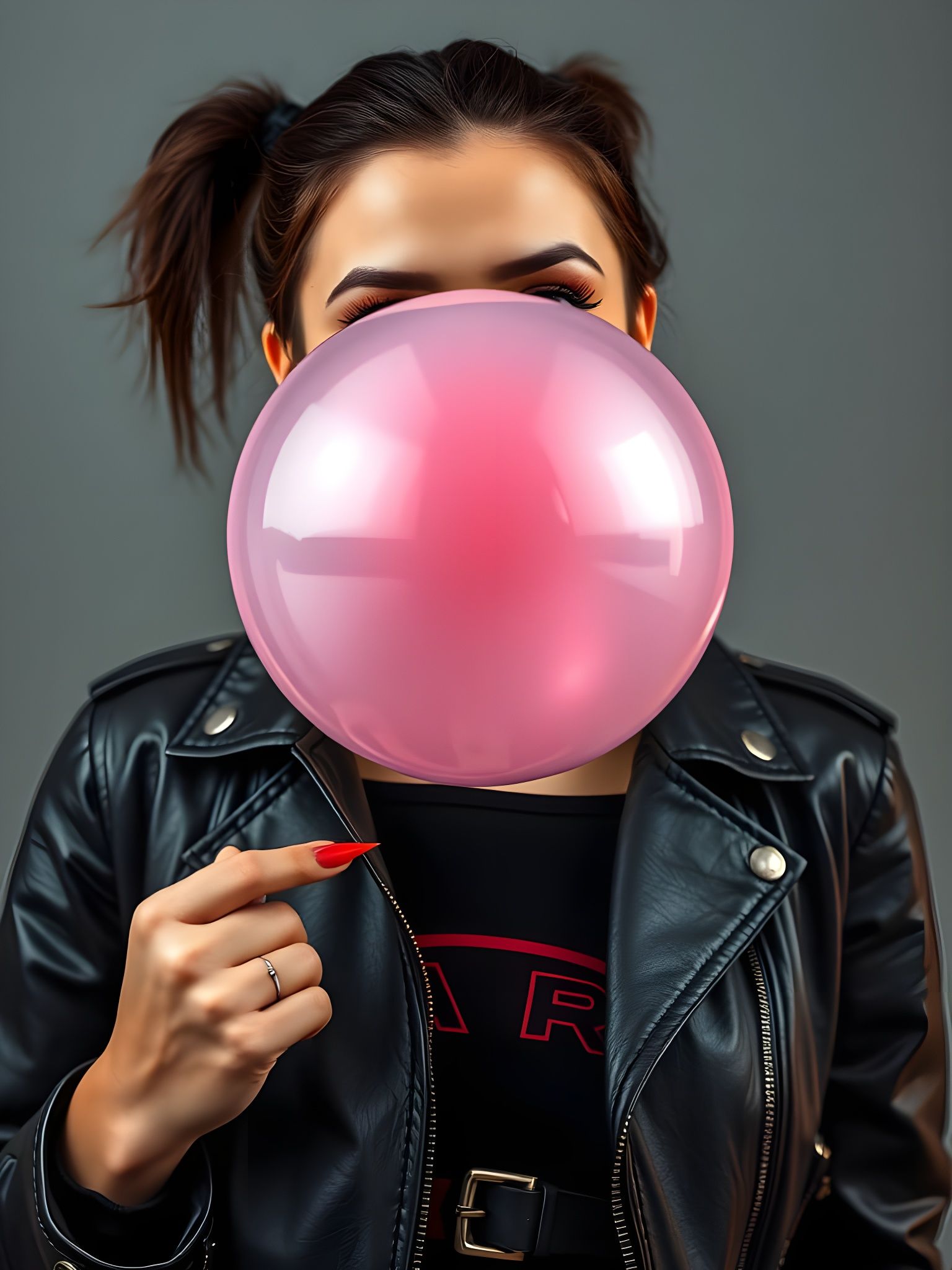 Sultry Punk Woman Blows a Giant Bubble