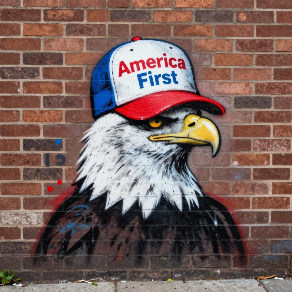 Bald Eagle in MAGA Hat Protest Art