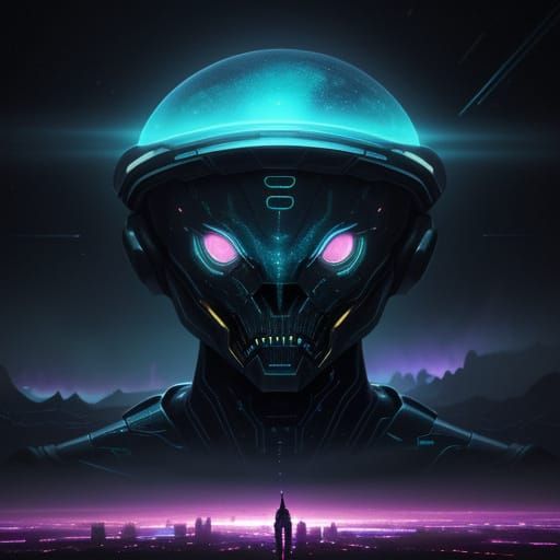 Alien Emerges From Nebula in Futuristic Cityscape