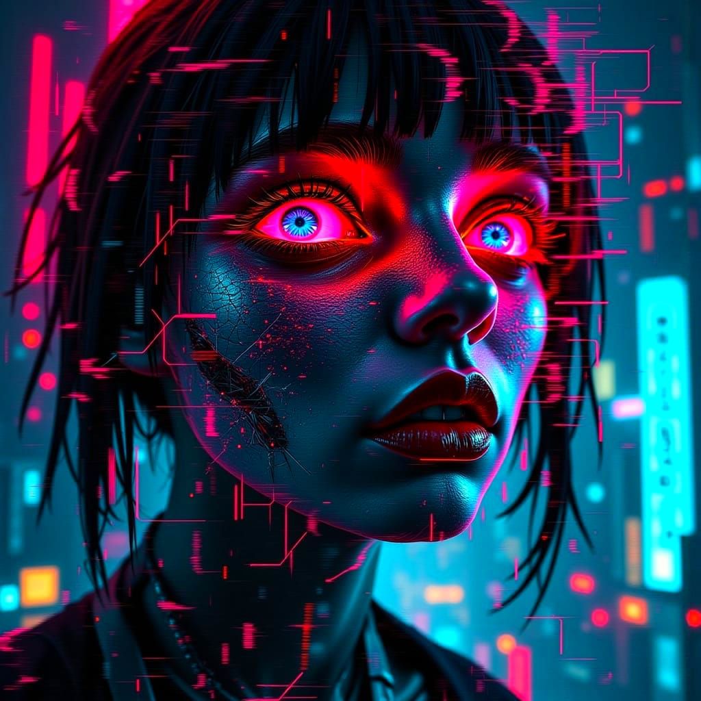 Fracturing Cyber-Phantom in a Nightmarish Glitchcore Aesthet...