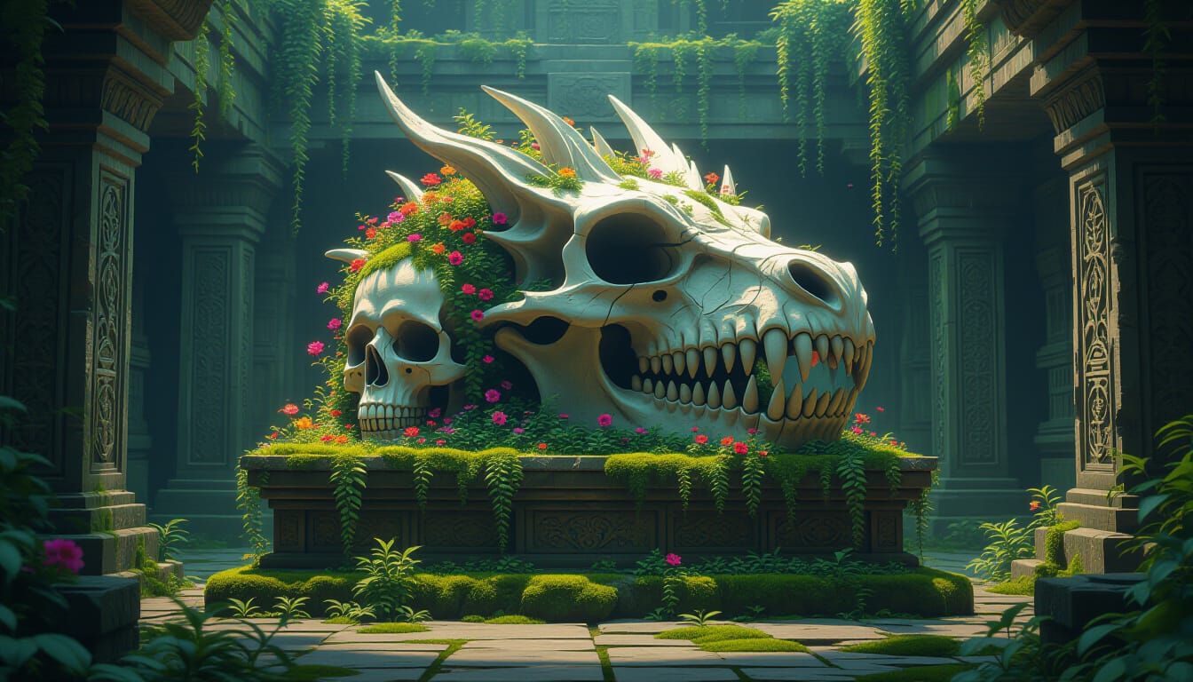 Dragon Skull Garden in Dark Fantasy Style