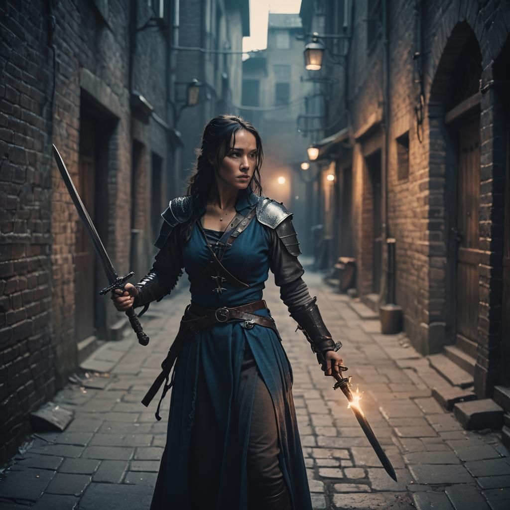 Medieval Fantasy Assassin in Cinematic Film Still