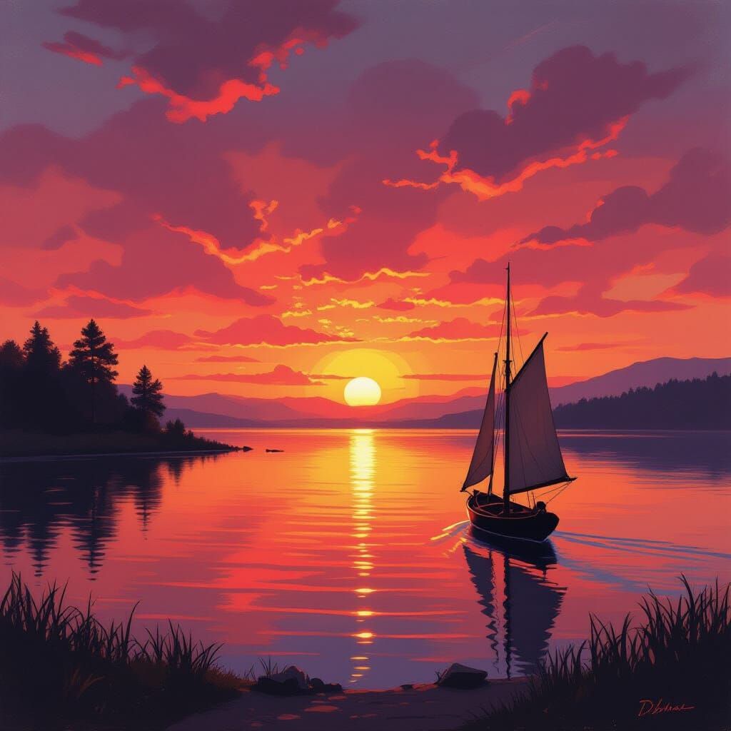 Vibrant Sunset in Romantic and Surreal Style