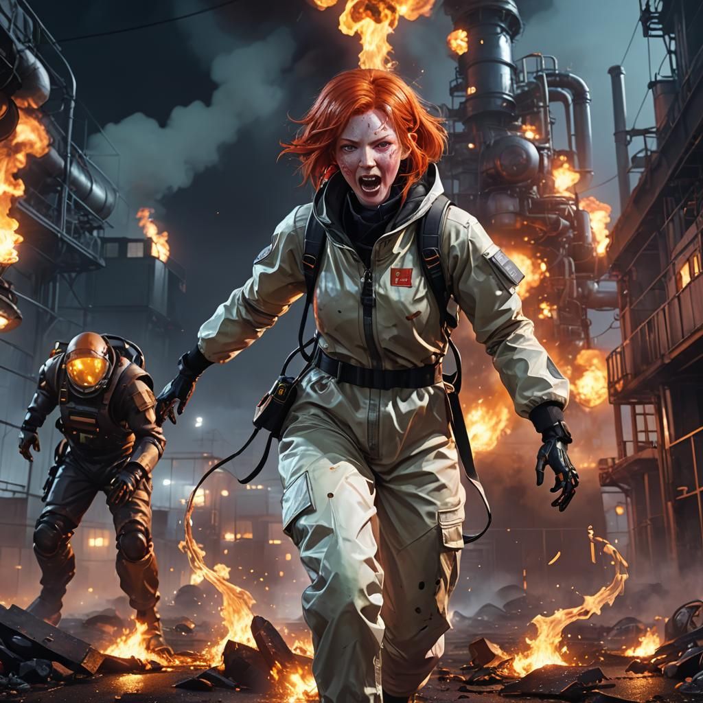 Woman in Hazmat Suit Fighting Slime Monster