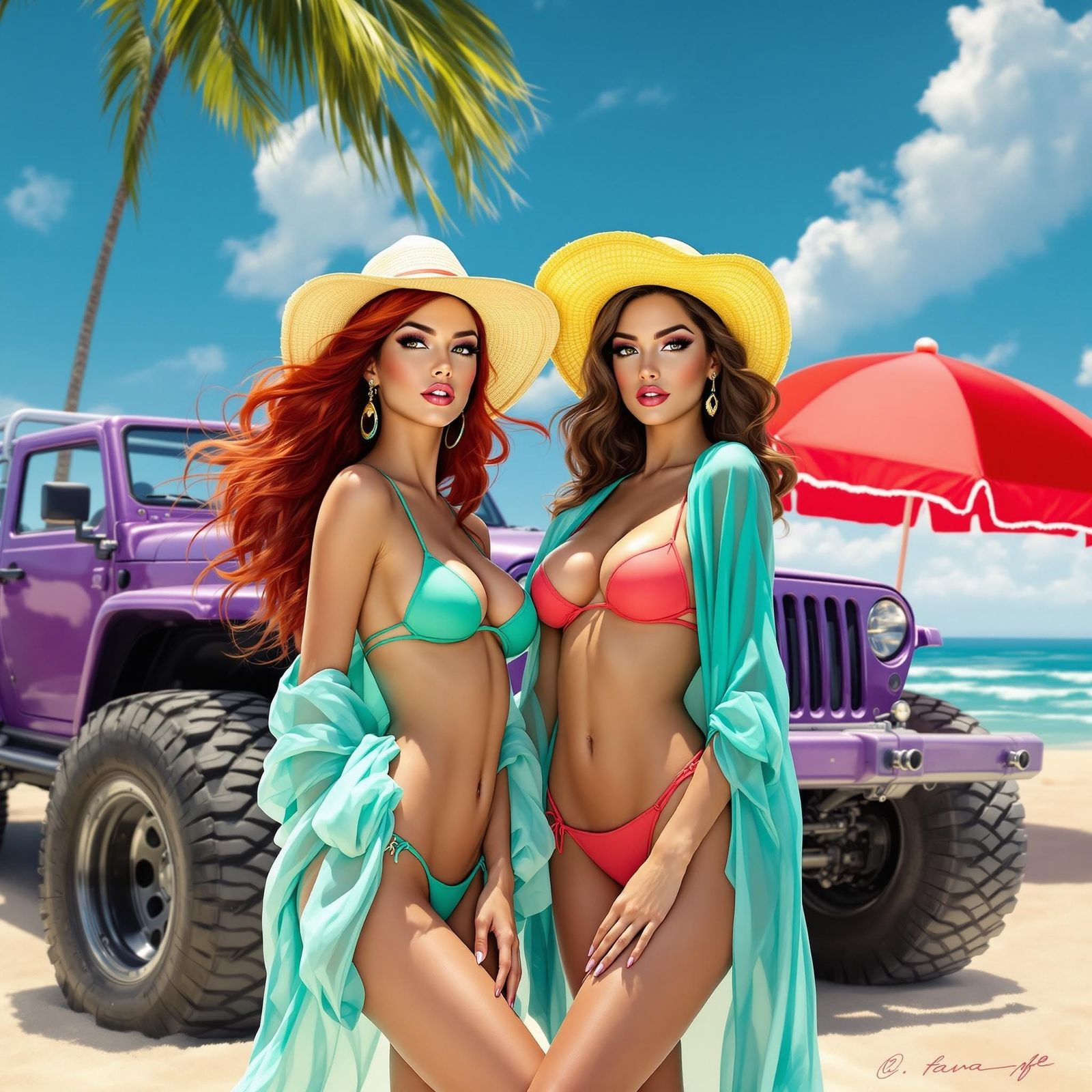 Sun-Kissed Pin-Up Girls on Beach Adventure