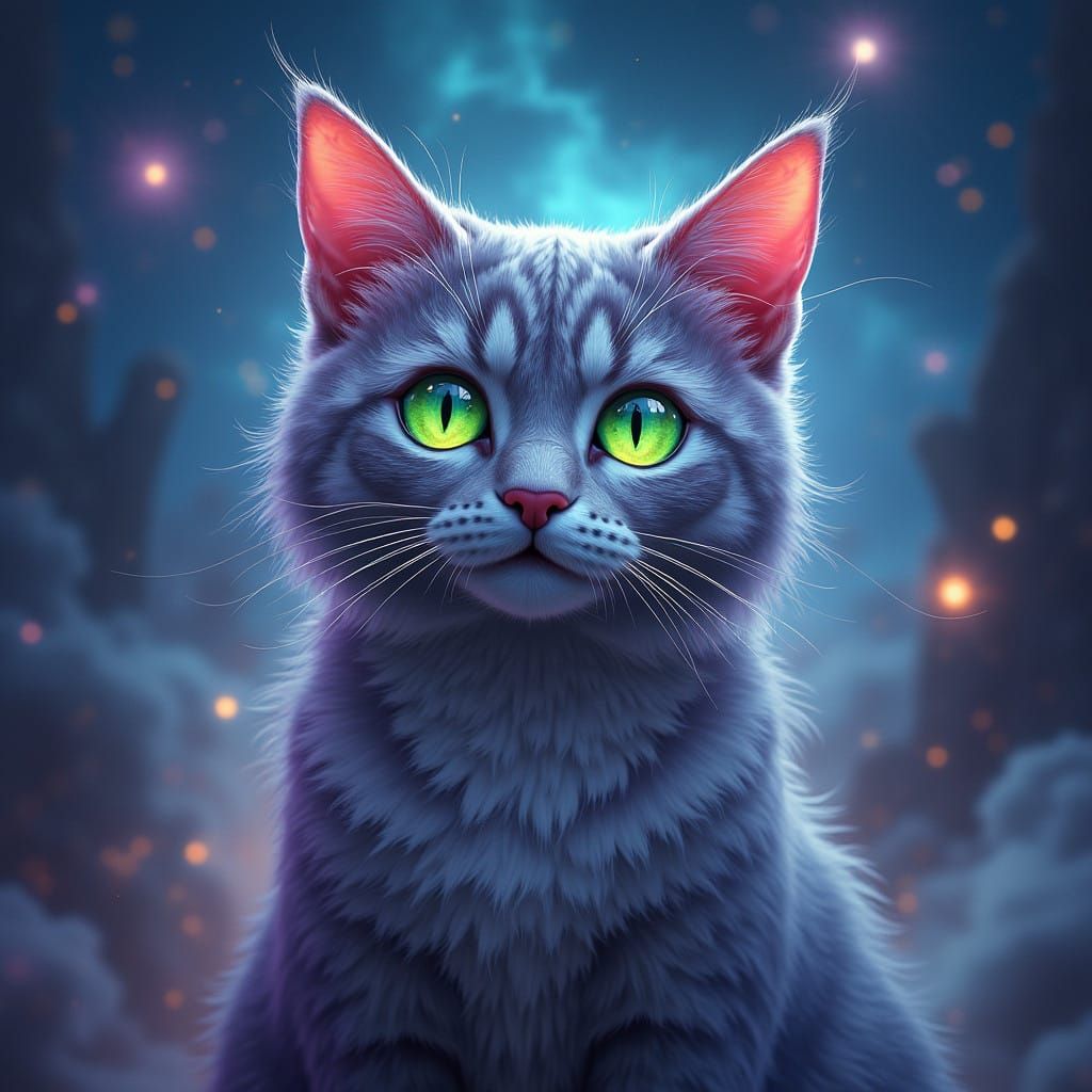Surreal Feline Guardian in Cosmic Dreamscape
