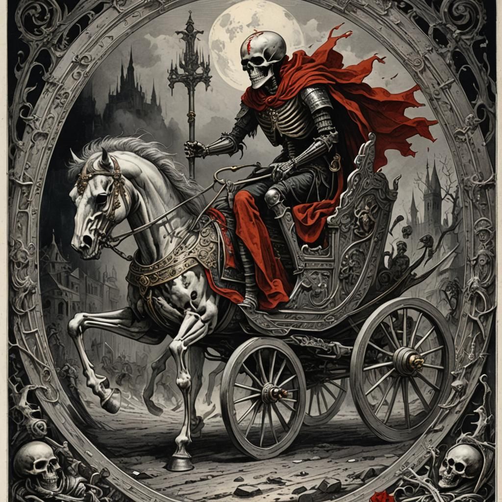 Skeleton as The Chariot Tarot Card