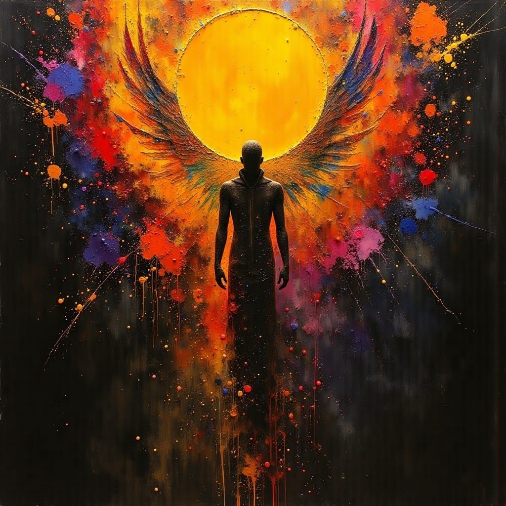 Icarus in Dark Oil Paint Style