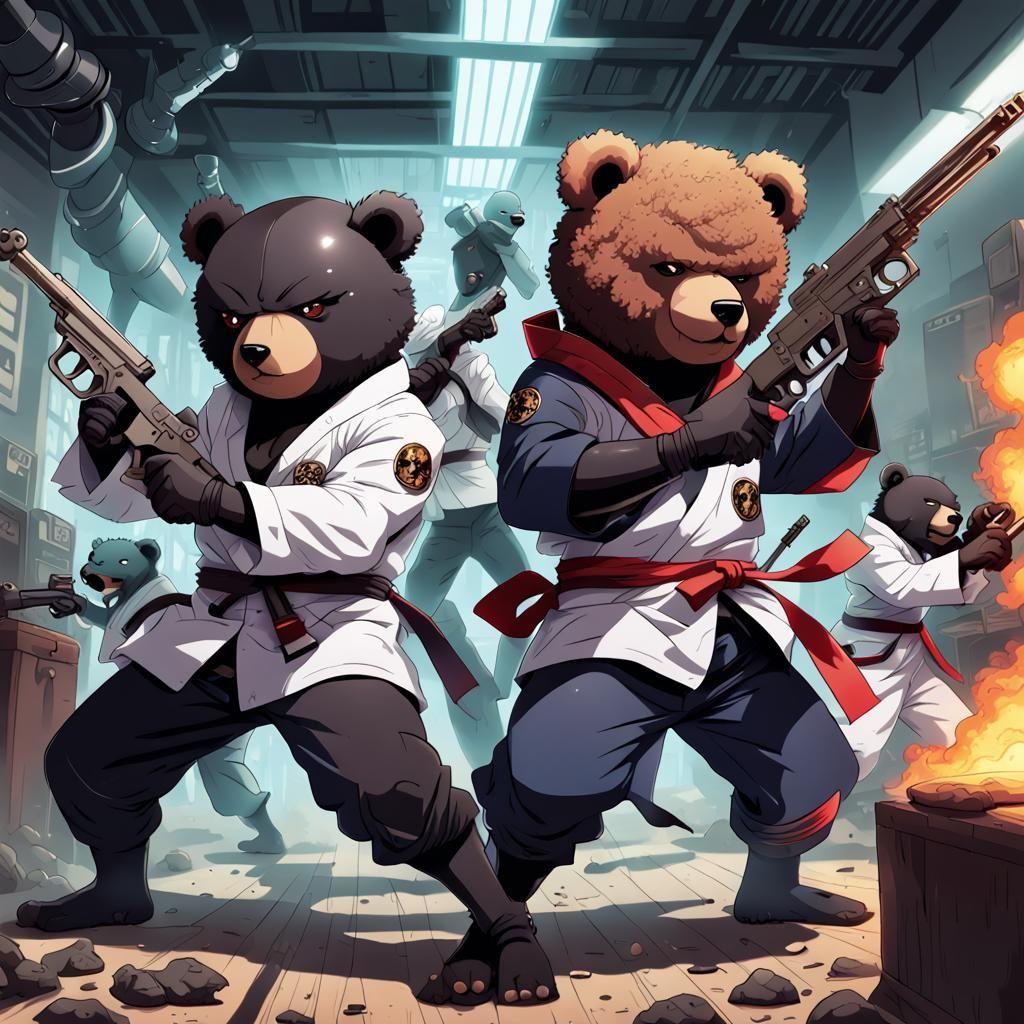 Afro Mad Scientist and Ninja Versus Bears: Anime Style