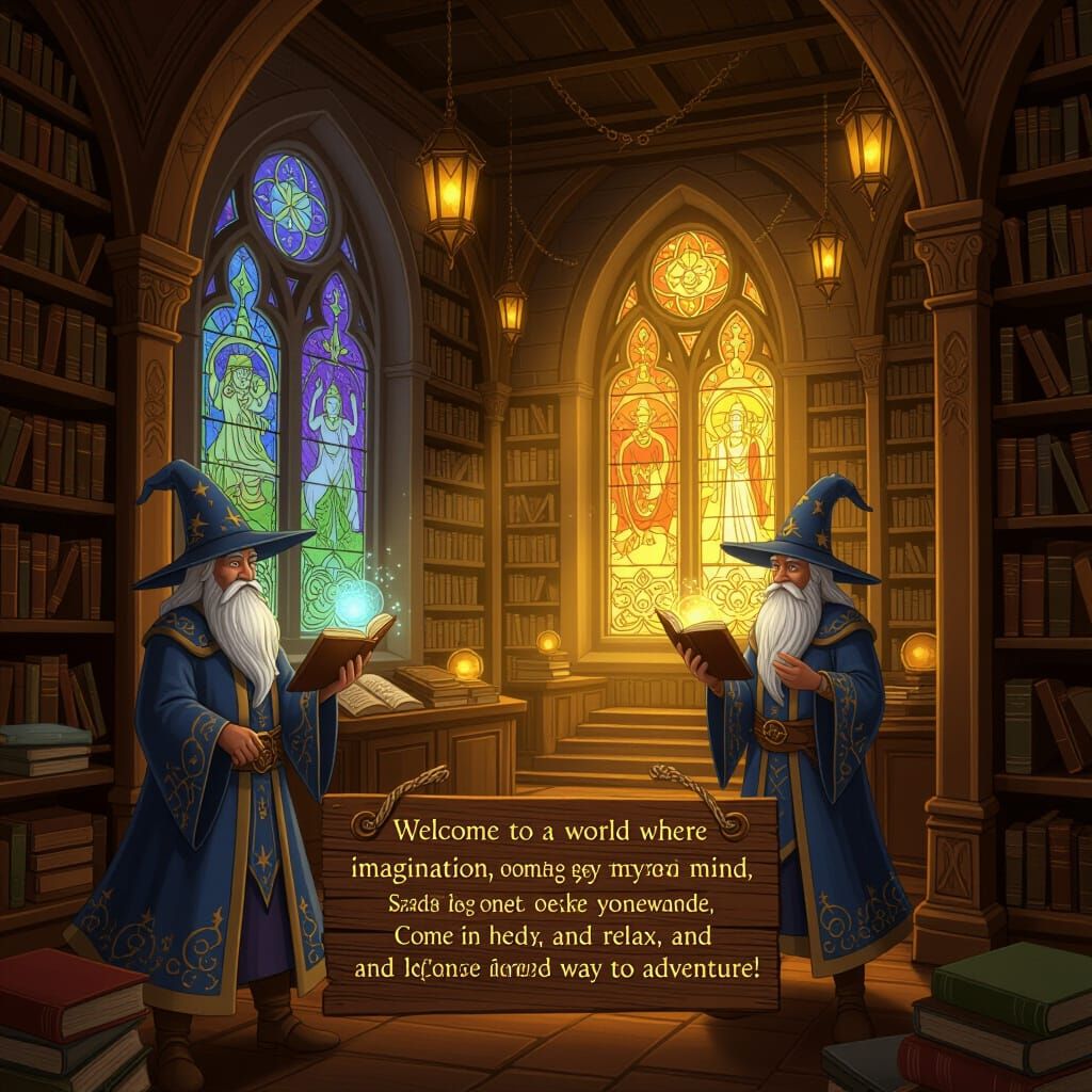 Wise Wizard Merlin in Mystical Library