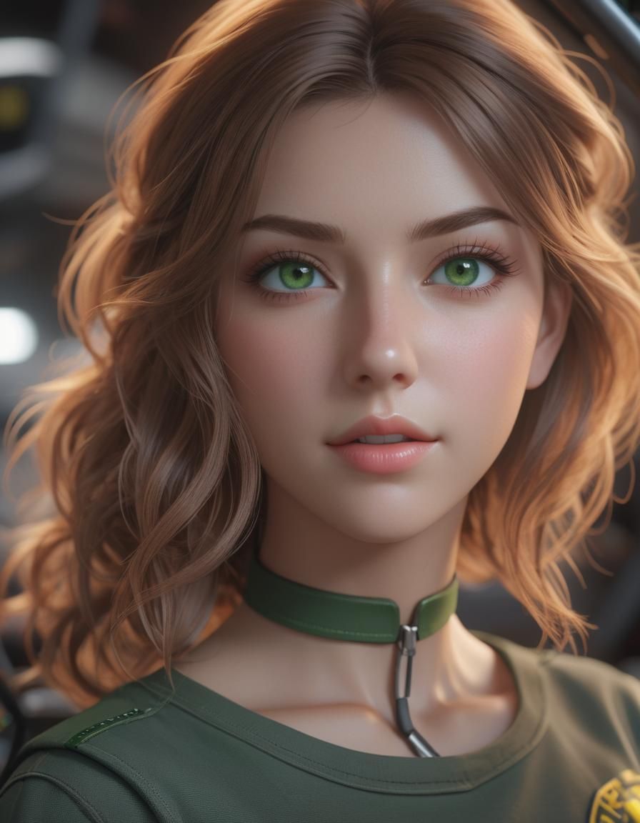 Anime Style Mechanic with Green Eyes