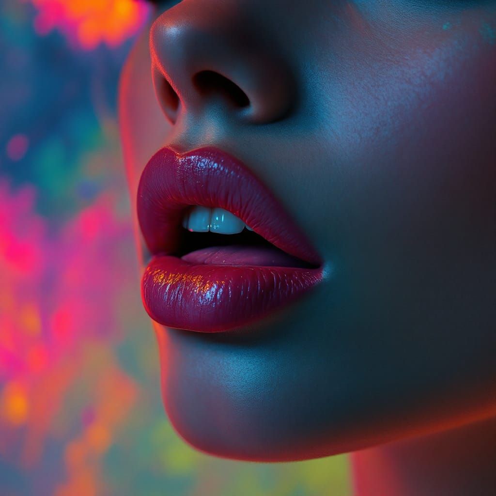 Sensual Woman's Lips in Hyperrealistic Digital Art