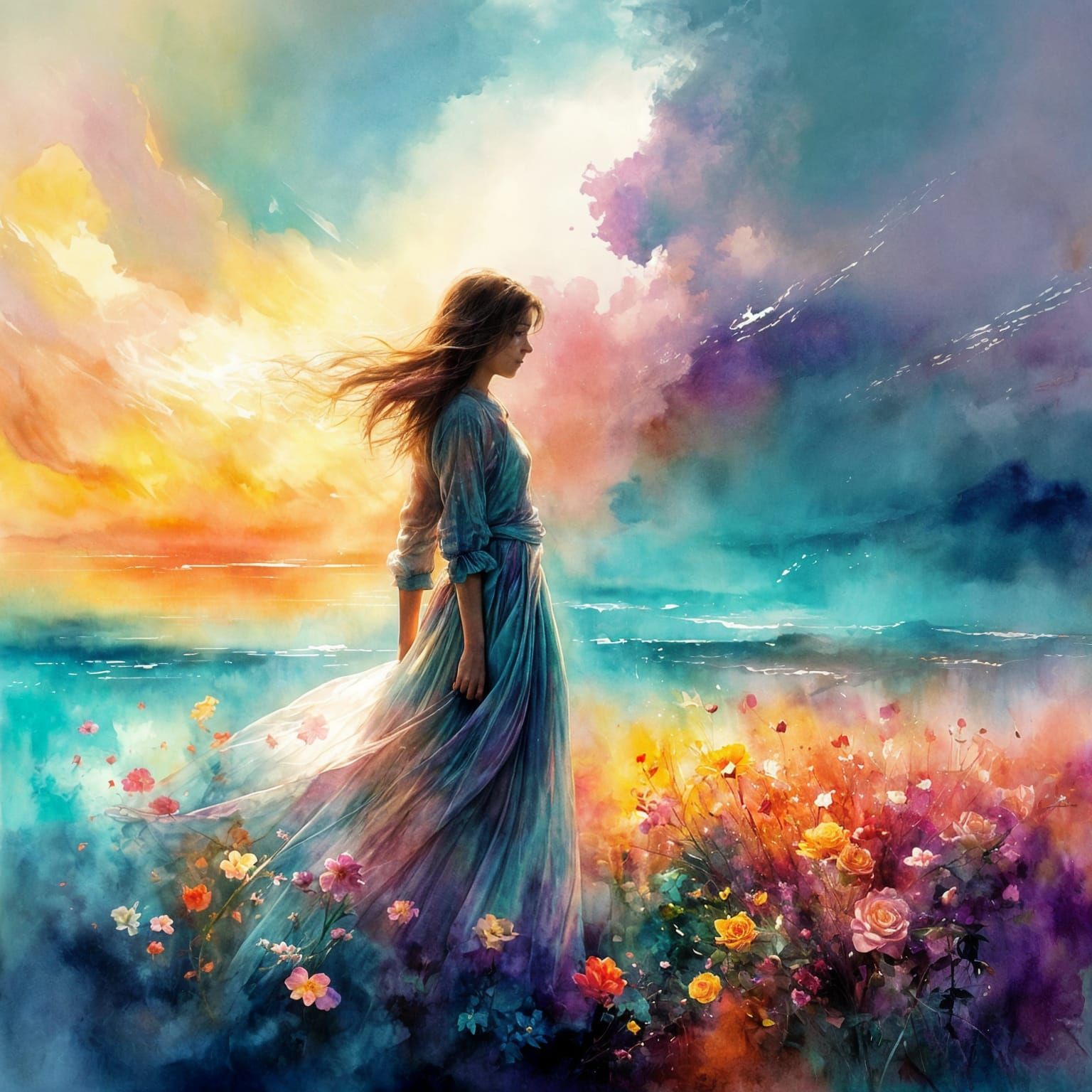 Dreamlike Watercolor Masterpiece of Cascading Colors