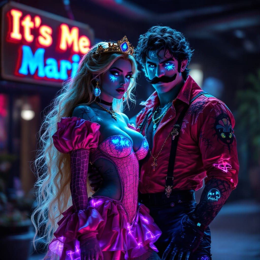 Goth Princess Peach in Elegant, Dark Fantasy Attire