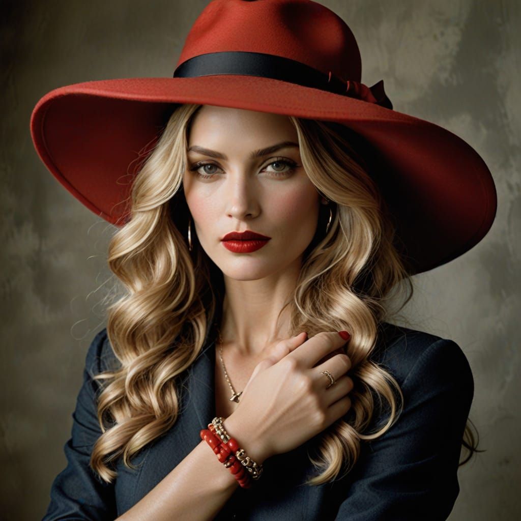 Sensuous Woman in Red Hat, Professional Photography