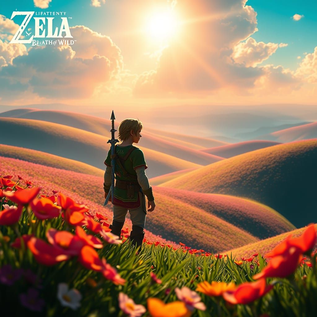 Heroic Link on a Sun-Kissed Hill, Euphoric Scene, Breath of ...