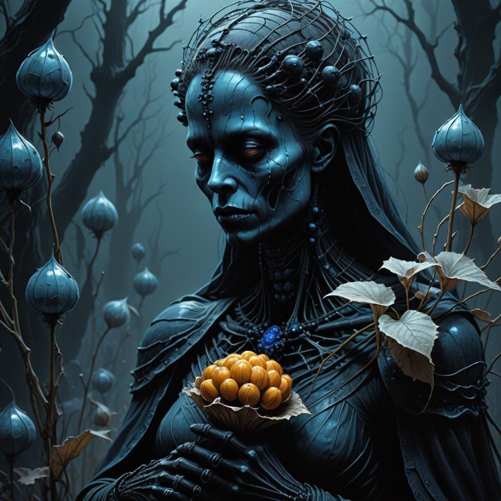 Black Ghost Diva with Bouquet: Dark Surrealism