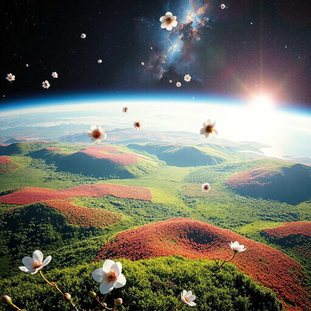 Ethereal Terrestrial Oasis Amidst Nebula Bloom