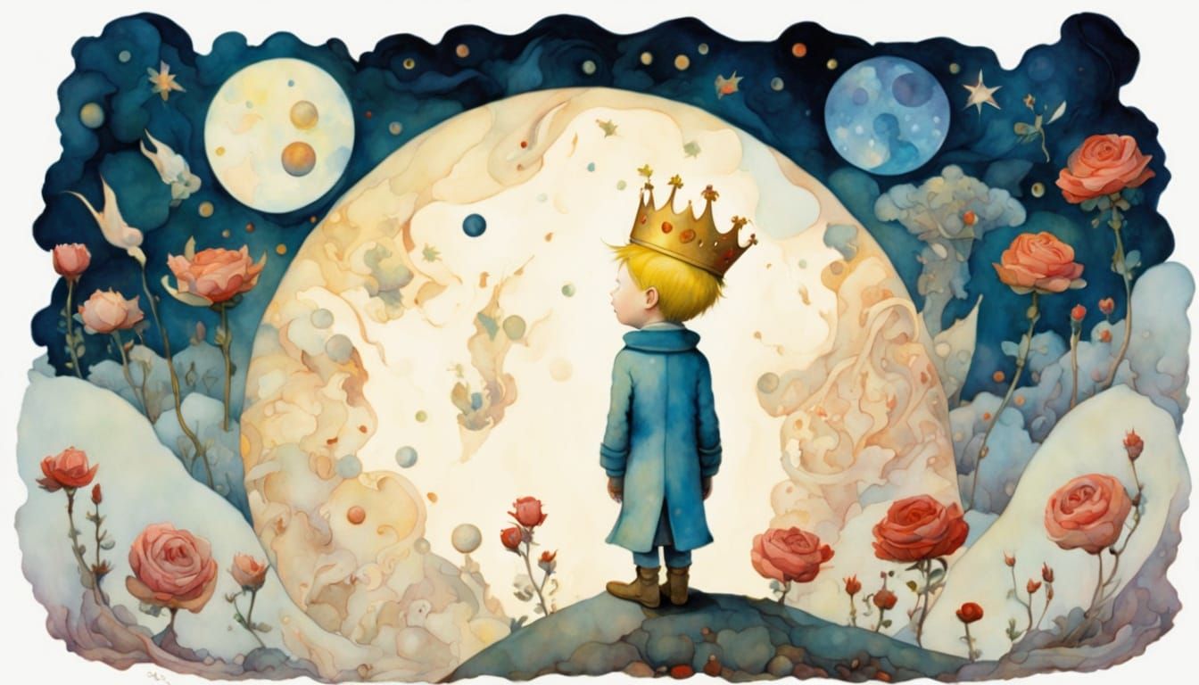Ethereal Watercolor Portrait of The Little Prince in a Dream...