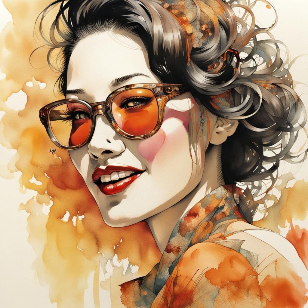 Expressive Woman Portrait in Hyperrealistic Watercolor Style