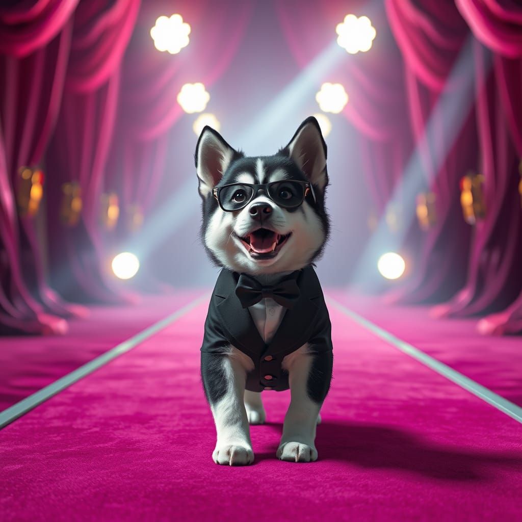 Fashionable Husky Puppy Struts Down the Runway in Style