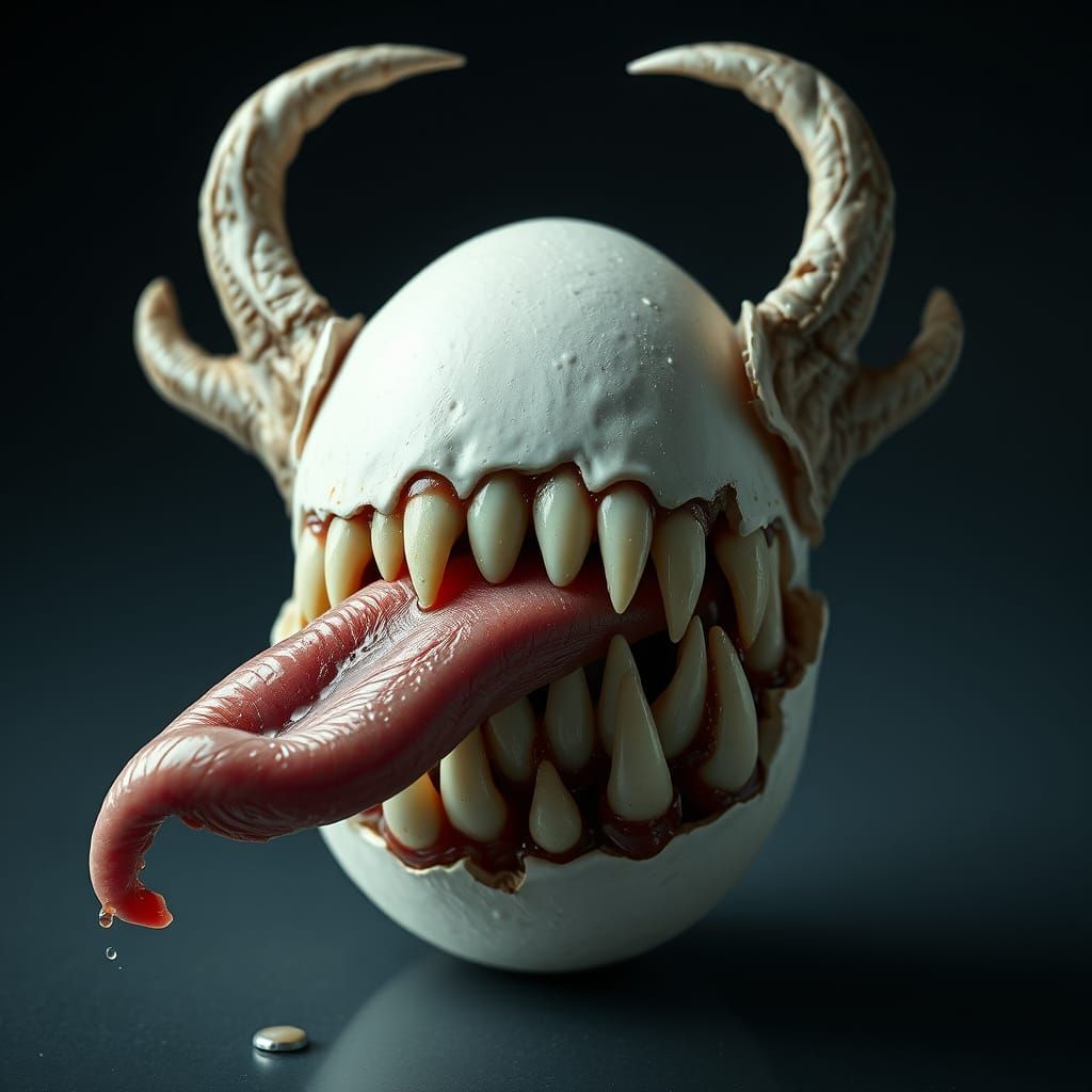 Disturbing Surrealism in Hyper-Realistic Egg Portrait