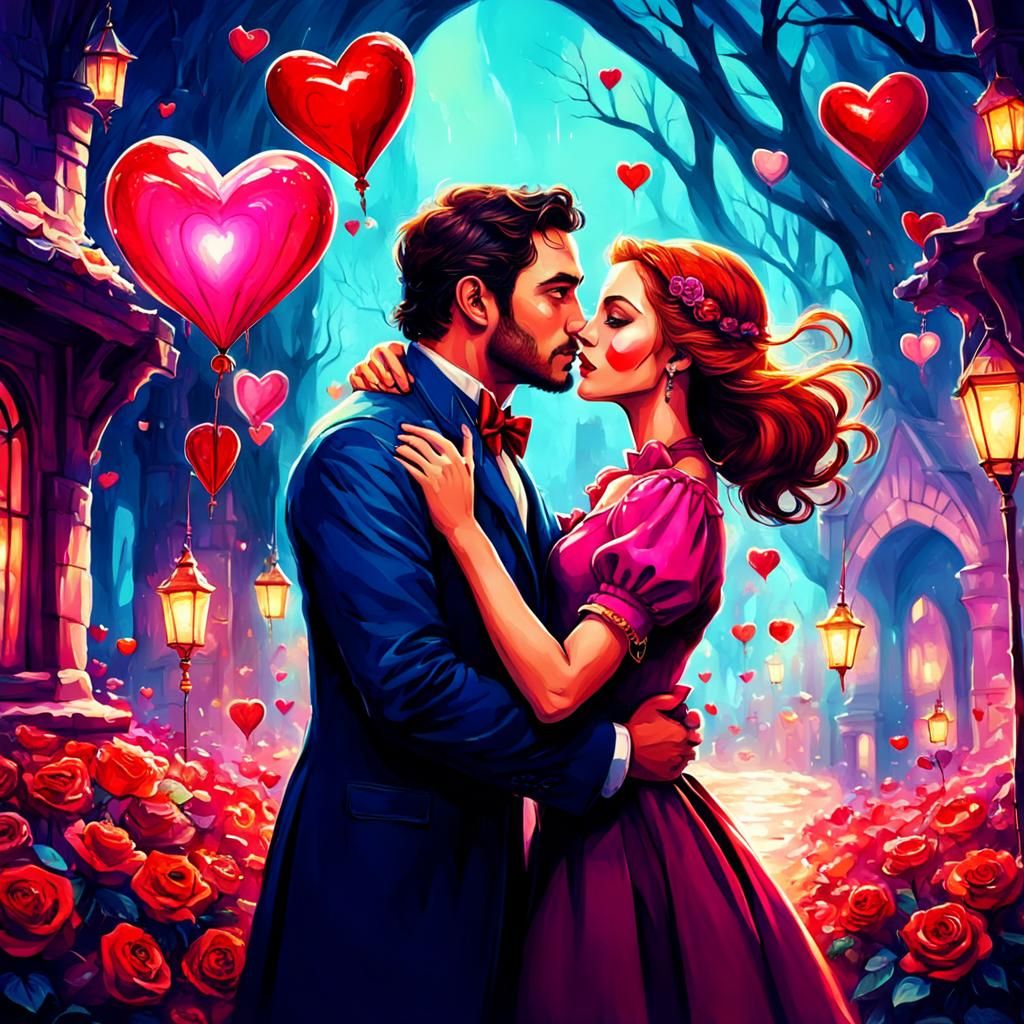 Whimsical Valentine's Fantasy in Vibrant Colors