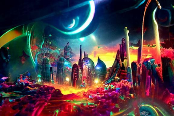 Cyberpunk Cityscape in Space: A Dystopian Fantasy