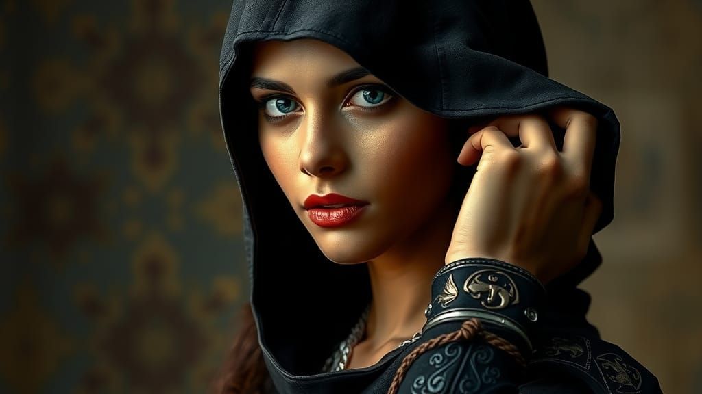 Elegant Assassin Reveals Her Face: Renaissance Portrait