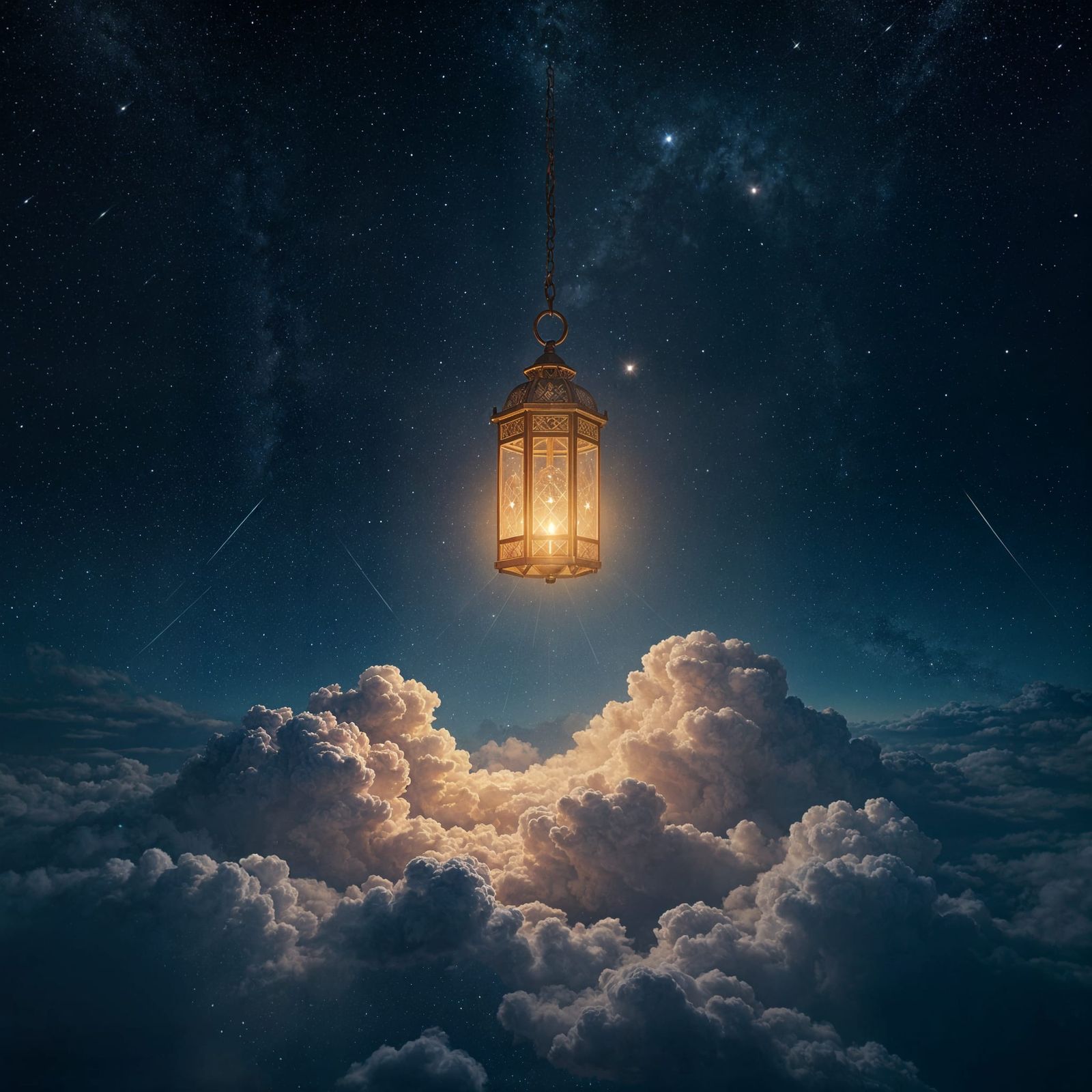 Hopeful Lantern Ascends Through Starry Night Sky