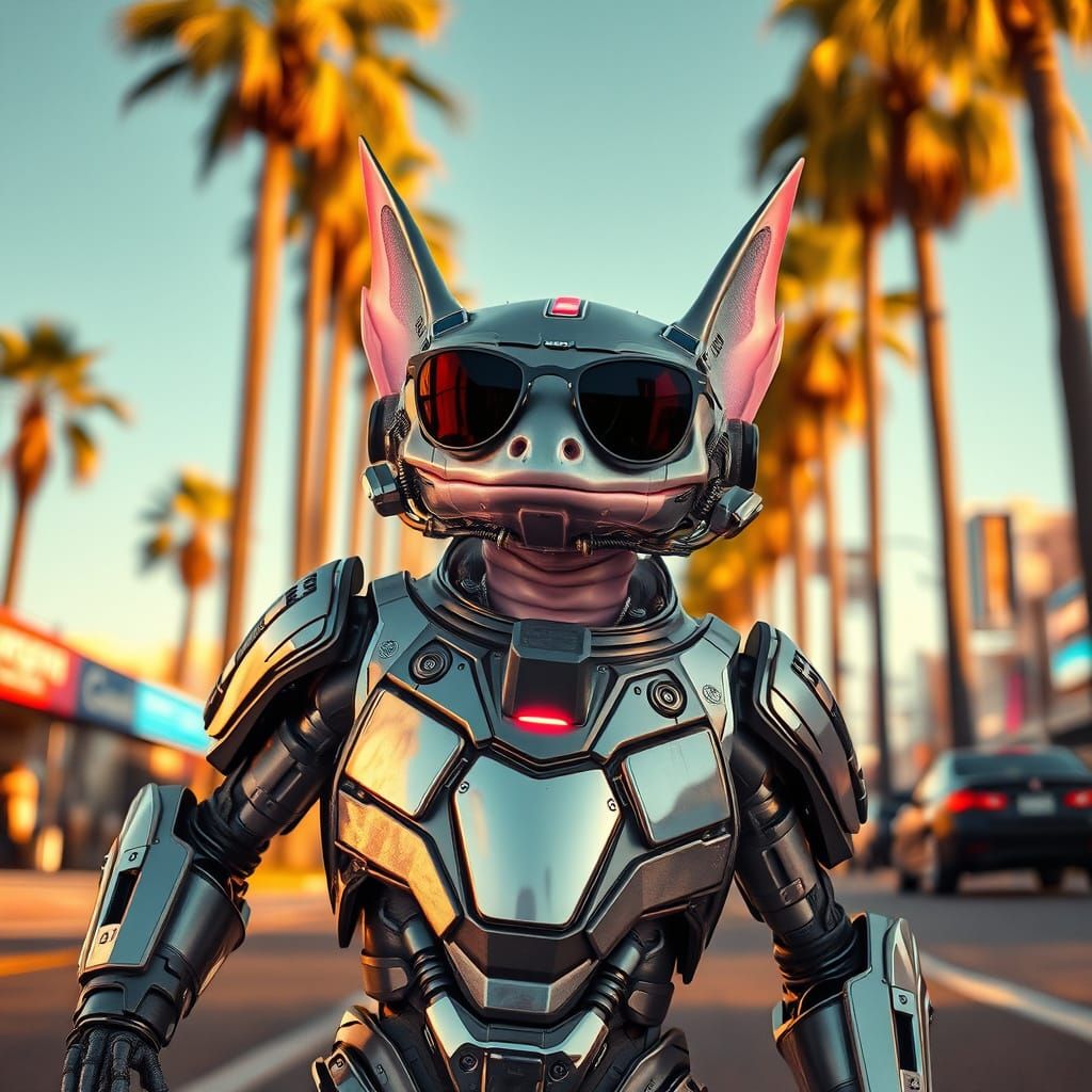 Cybernetic Axolotl in LA: Futuristic Neon Art