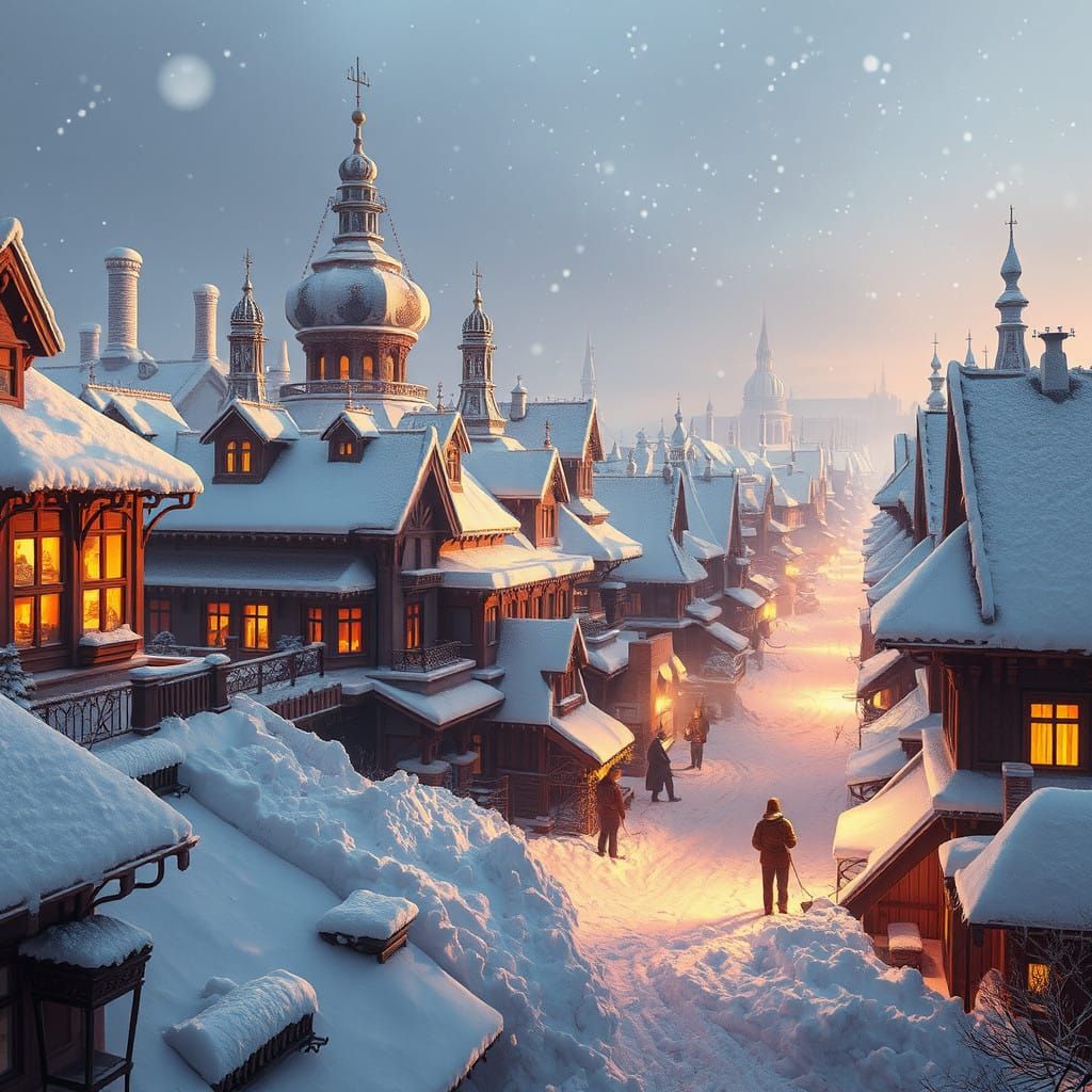 Surreal Winter Cityscape Transformed by Golden Light